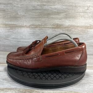 Johnston & Murphy Mens Brown Leather Tassel Loafers Size 10 Made in Italy